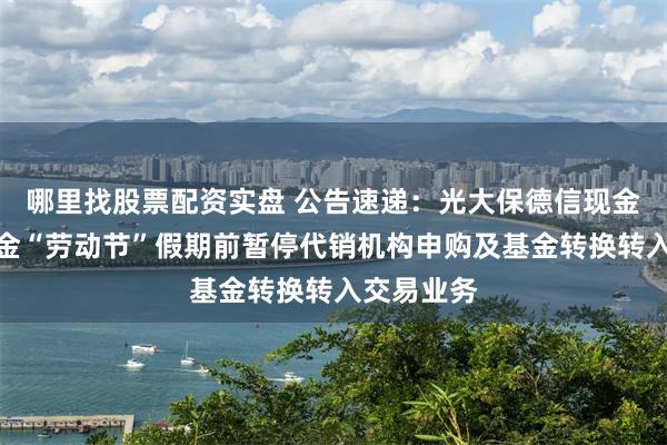 哪里找股票配资实盘 公告速递：光大保德信现金宝货币基金“劳动节”假期前暂停代销机构申购及基金转换转入交易业务